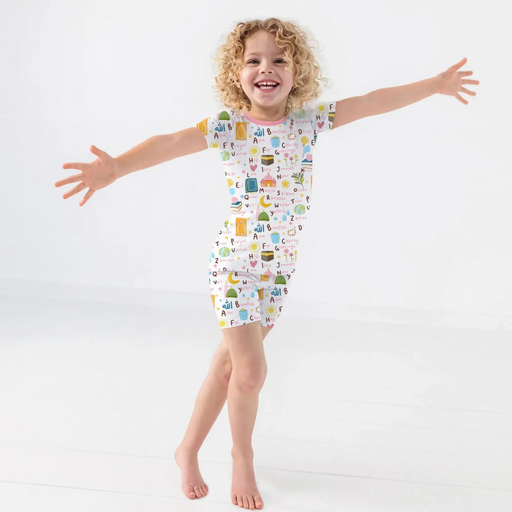 Islamic Alphabet Two Piece Short Sleeve Shorts Pajama Set