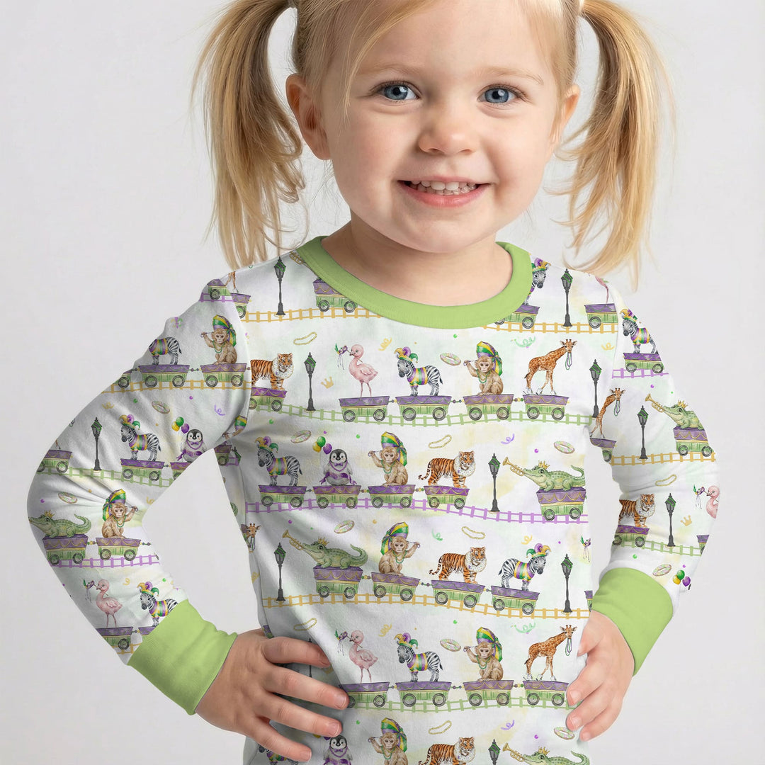 Mardi Gras Jungle Krewe Two Piece Long Sleeve Pajama Set