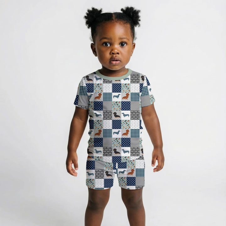 Playful Dachshund Delight Two Piece Short Sleeve Shorts Pajama Set
