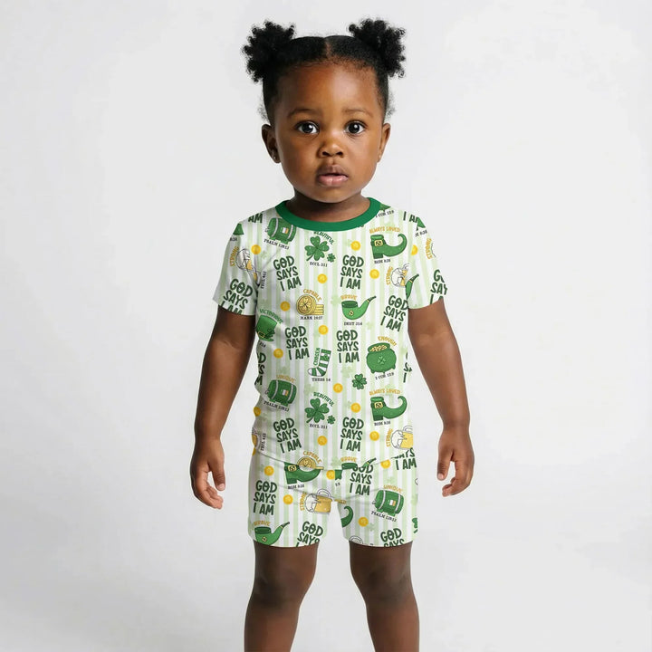 God Says I Am - Lucky & Loved Two Piece Short Sleeve Shorts Pajama Set