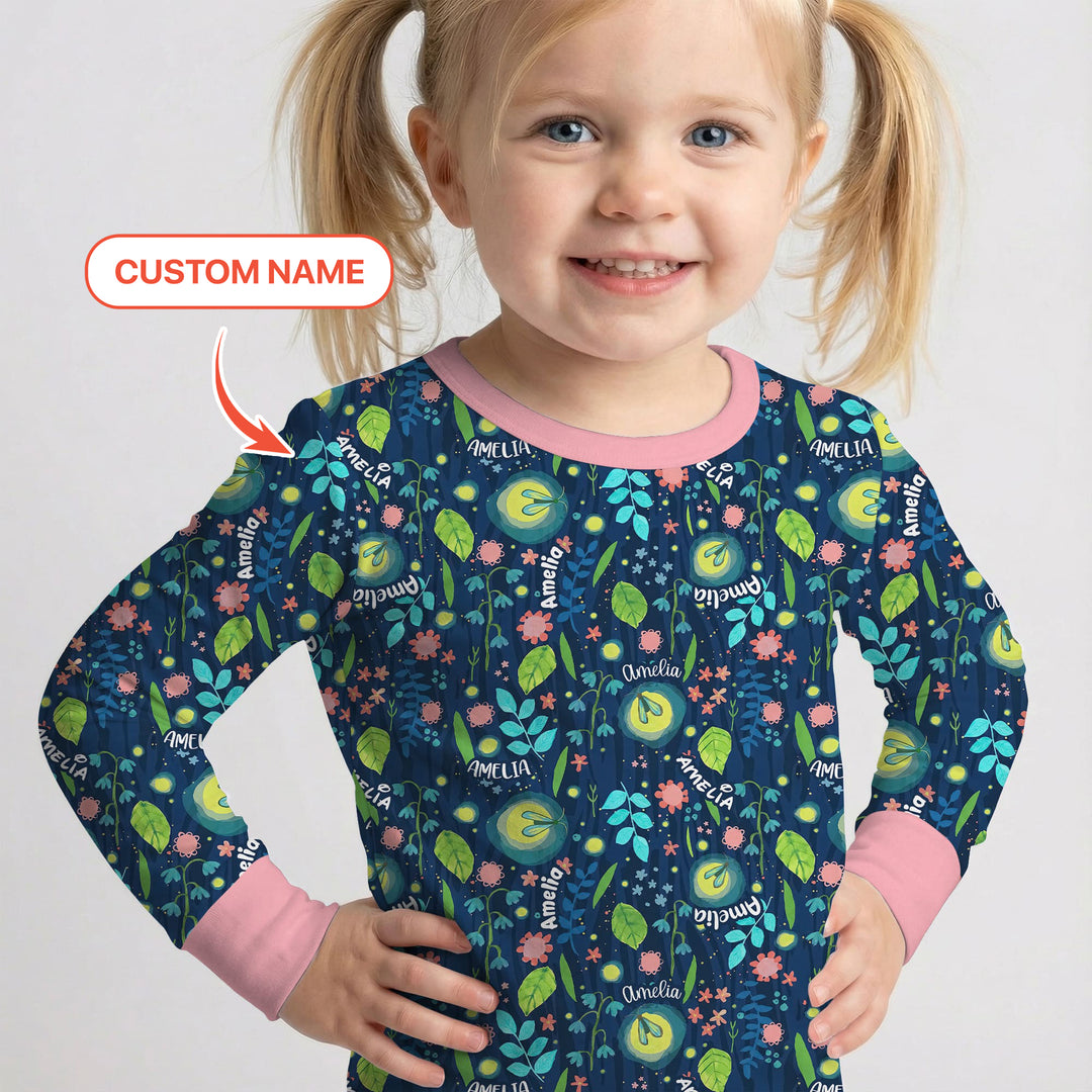 Nighttime Bugs Custom Name Two Piece Long Sleeve Pajama Set