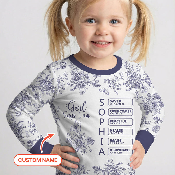 God Says I Am – Faith in Bloom Custom Name and Affirmations Two Piece Long Sleeve Pajama Set