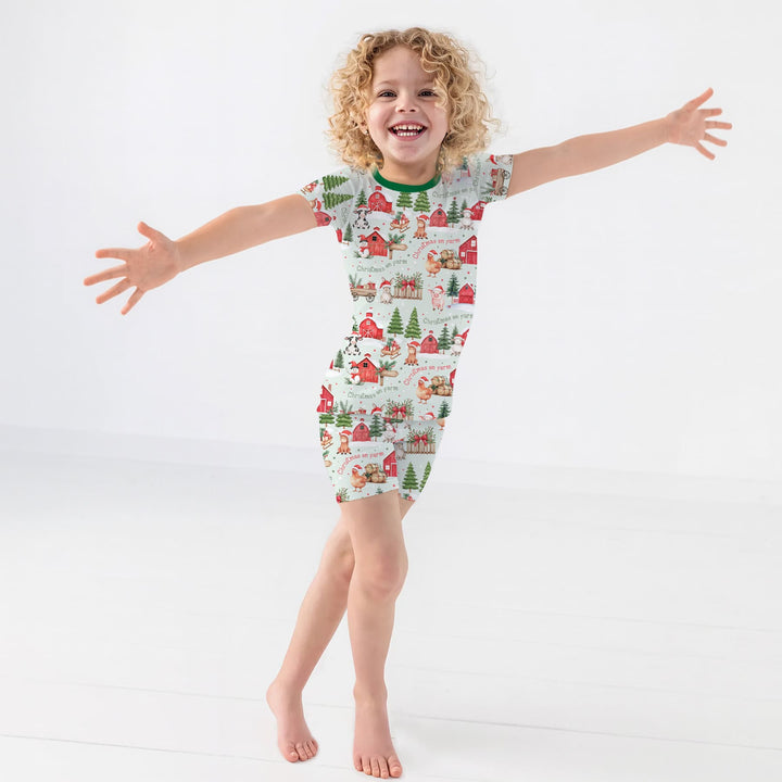 Christmas on Farm Two Piece Short Sleeve Shorts Pajama Set