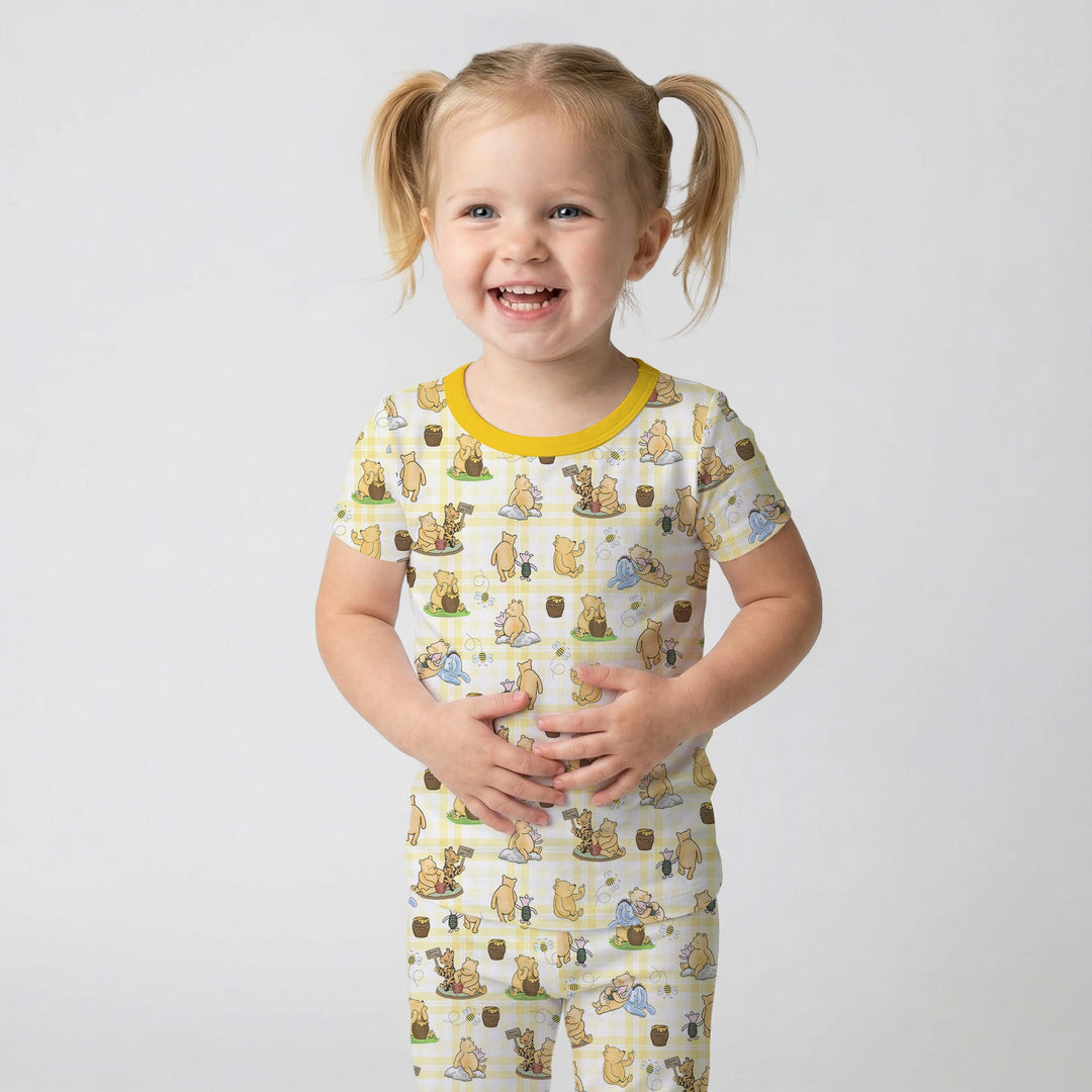 Bear & Friends Yellow Plaid Two Piece Short Sleeve Pajama Set