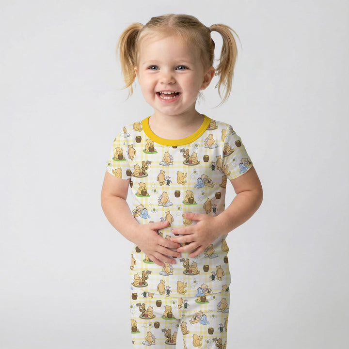 Bear & Friends Yellow Plaid Two Piece Short Sleeve Pajama Set