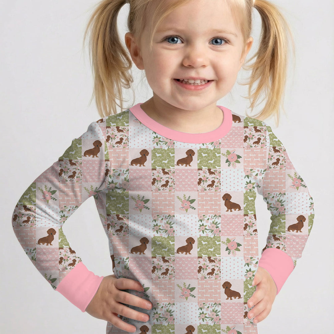 Floral Dachshund Grace Two Piece Long Sleeve Pajama Set
