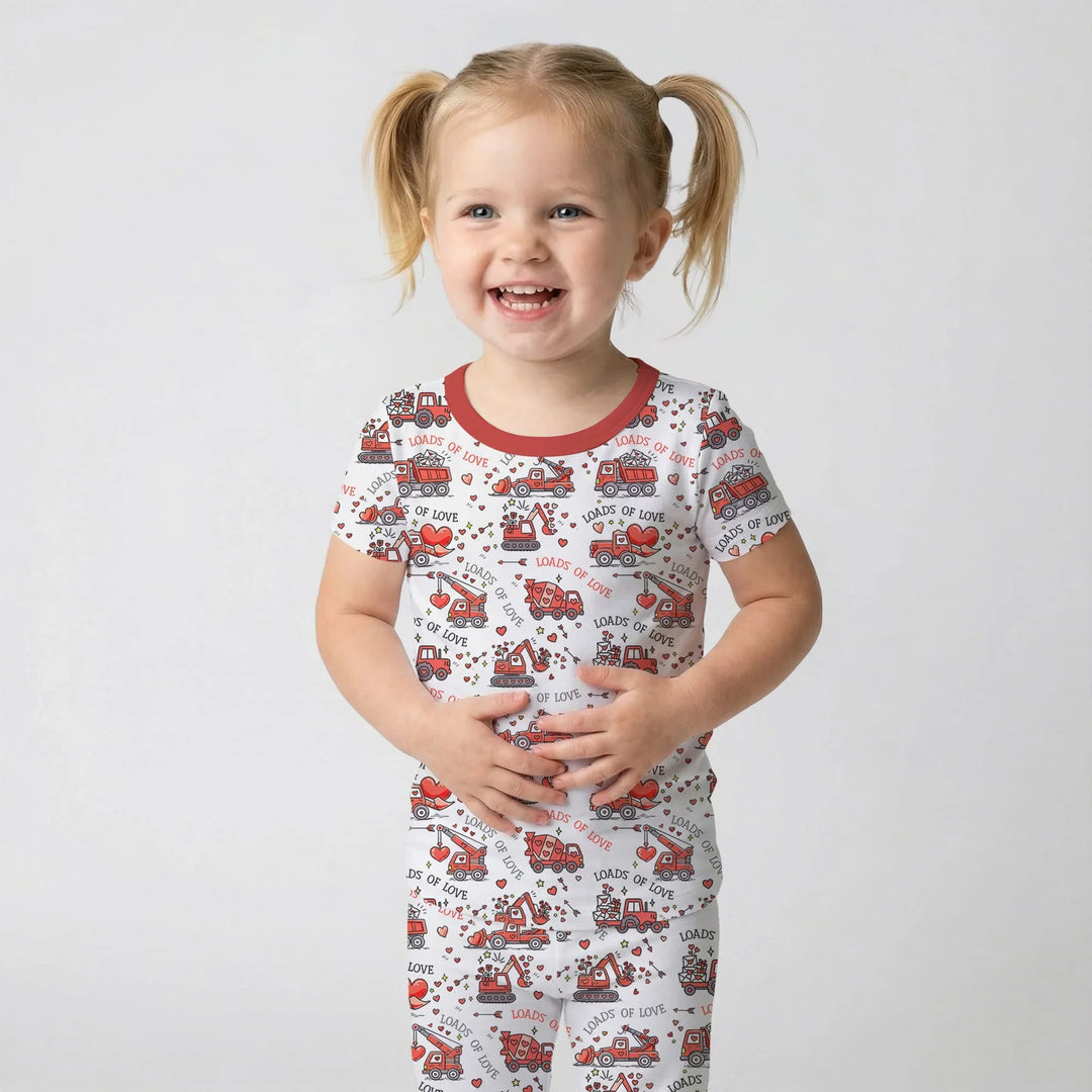 Construction Trucks Loads of Love Two Piece Short Sleeve Pajama Set