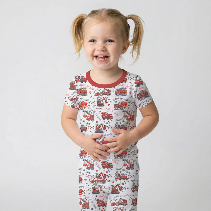 Construction Trucks Loads of Love Two Piece Short Sleeve Pajama Set