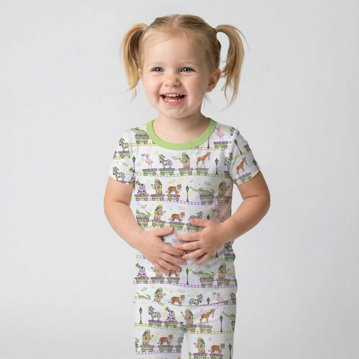 Mardi Gras Jungle Krewe Two Piece Short Sleeve Pajama Set