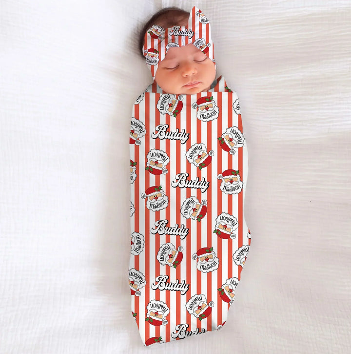 Christmas Santa Claus Custom Name Buddy Swaddle Blanket