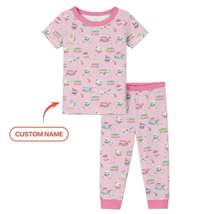 Cute Golf ball Two Piece Short Sleeve Pajama Set