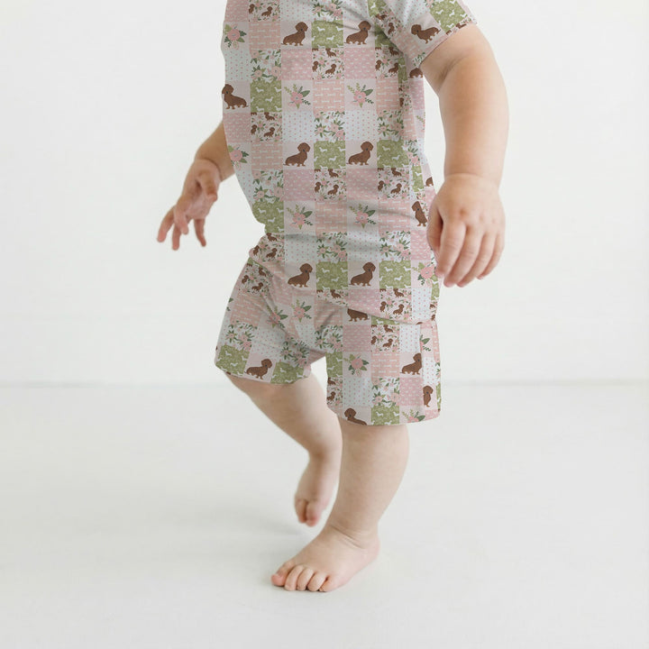 Floral Dachshund Grace Two Piece Short Sleeve Shorts Pajama Set