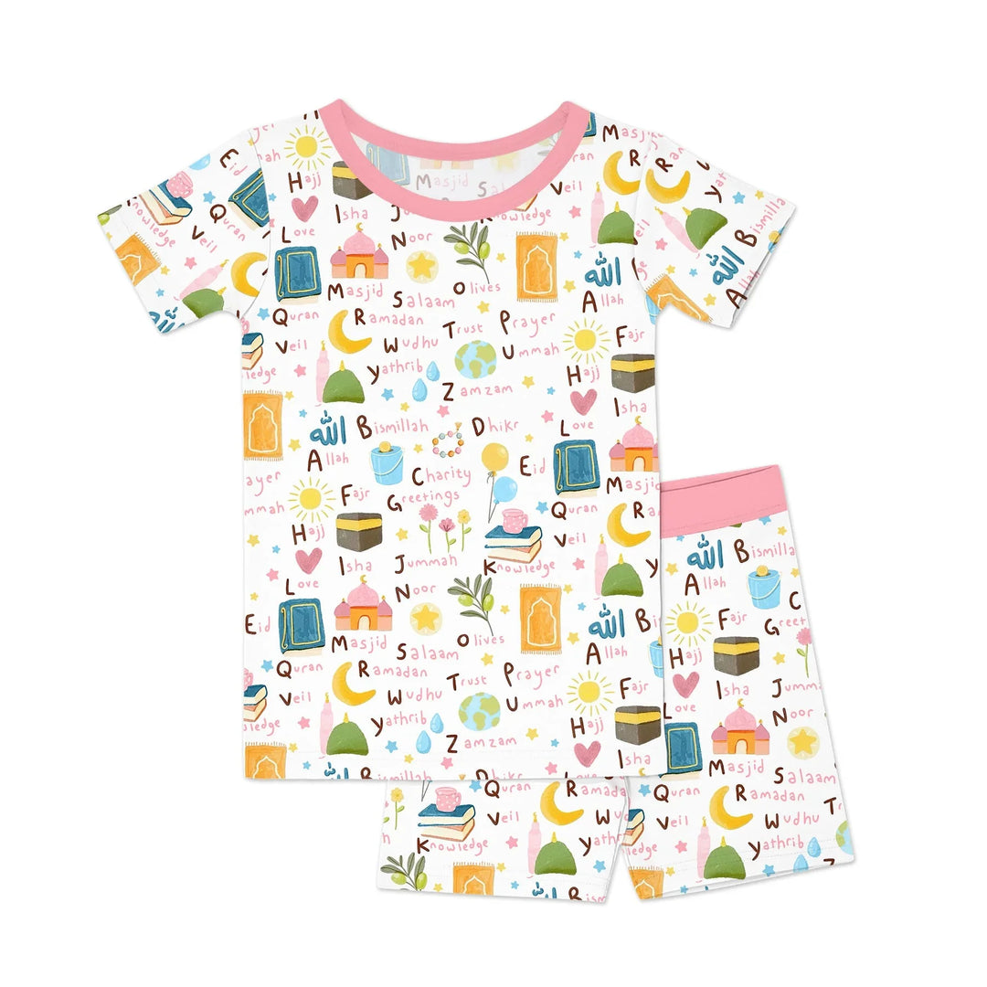 Islamic Alphabet Two Piece Short Sleeve Shorts Pajama Set