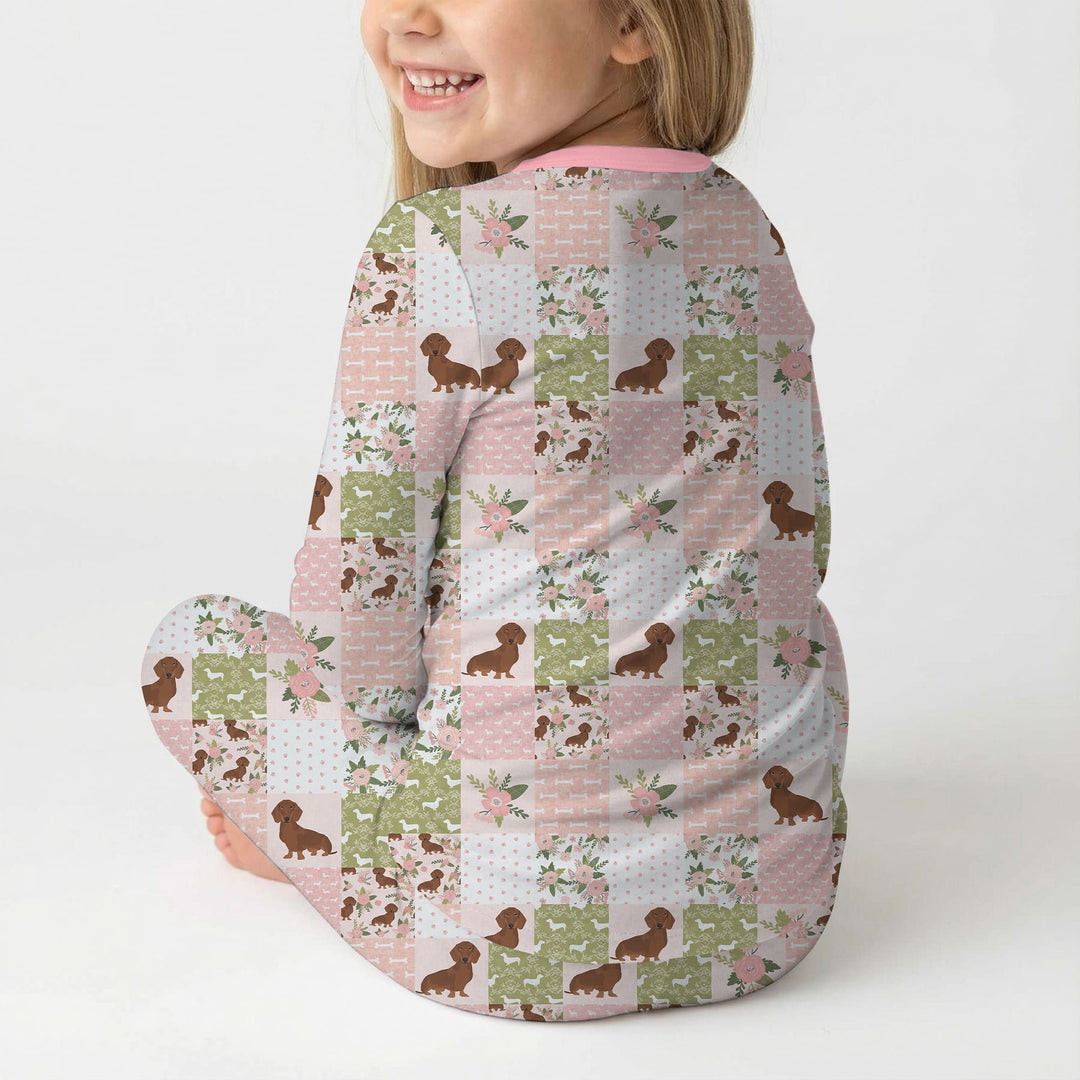Floral Dachshund Grace Two Piece Long Sleeve Pajama Set