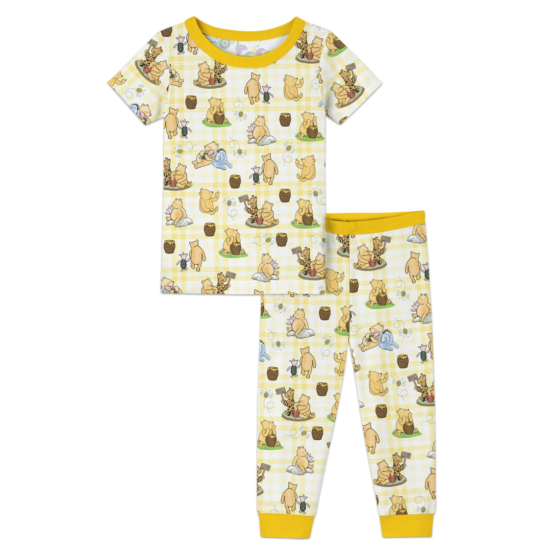 Bear & Friends Yellow Plaid Two Piece Short Sleeve Pajama Set