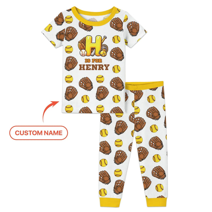 Softball Patterns Customized Two Piece Short Sleeve Pajama Set