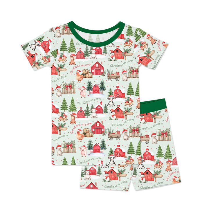 Christmas on Farm Two Piece Short Sleeve Shorts Pajama Set