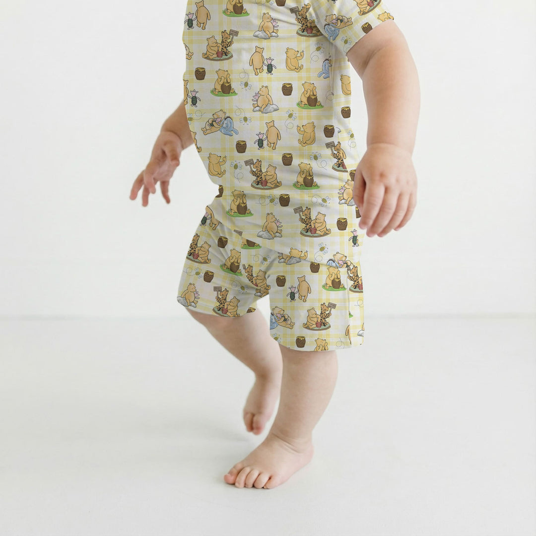 Bear & Friends Yellow Plaid Two Piece Short Sleeve Shorts Pajama Set