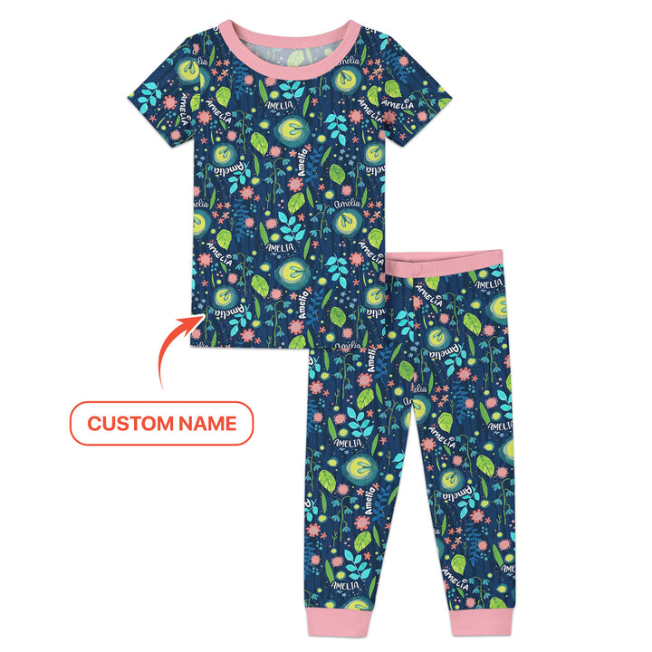 Nighttime Bugs Custom Name Two Piece Short Sleeve Pajama Set