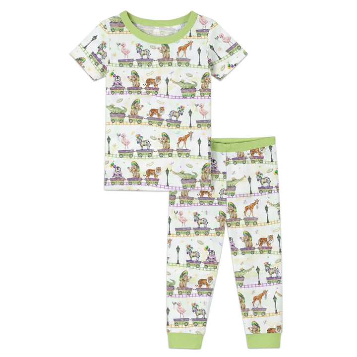 Conjunto de pijama de dos piezas de manga corta de bambú Mardi Gras Jungle Krewe