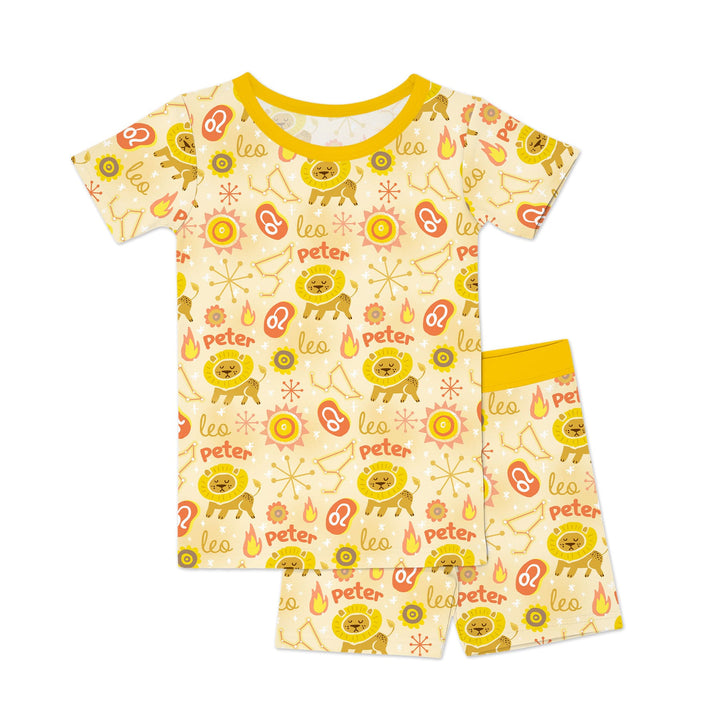 Custom Name Zodiac Leo Two Piece Short Sleeve Shorts Pajama Set