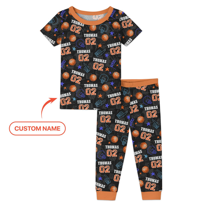 Custom Name Basketball Time Two Piece Short Sleeve Pajama Set