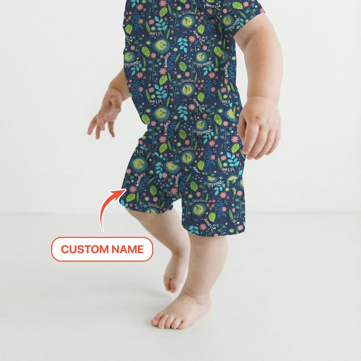 Nighttime Bugs Custom Name Two Piece Short Sleeve Shorts Pajama Set