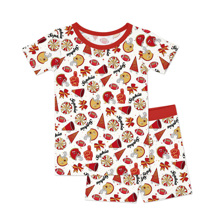 Custom Name Football Cheerleader Two Piece Short Sleeve Shorts Pajama Set