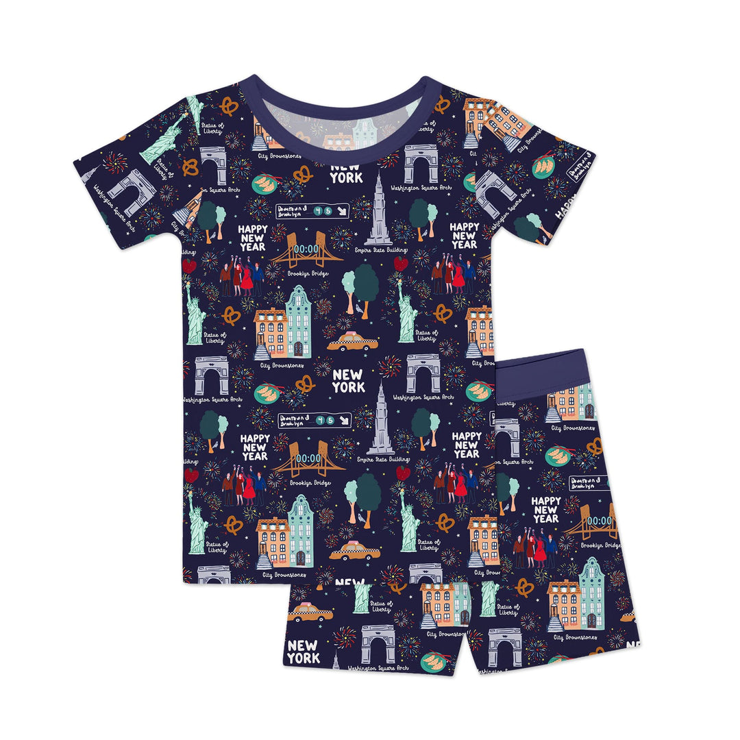 New York New Year Eve Two Piece Short Sleeve Shorts Pajama Set