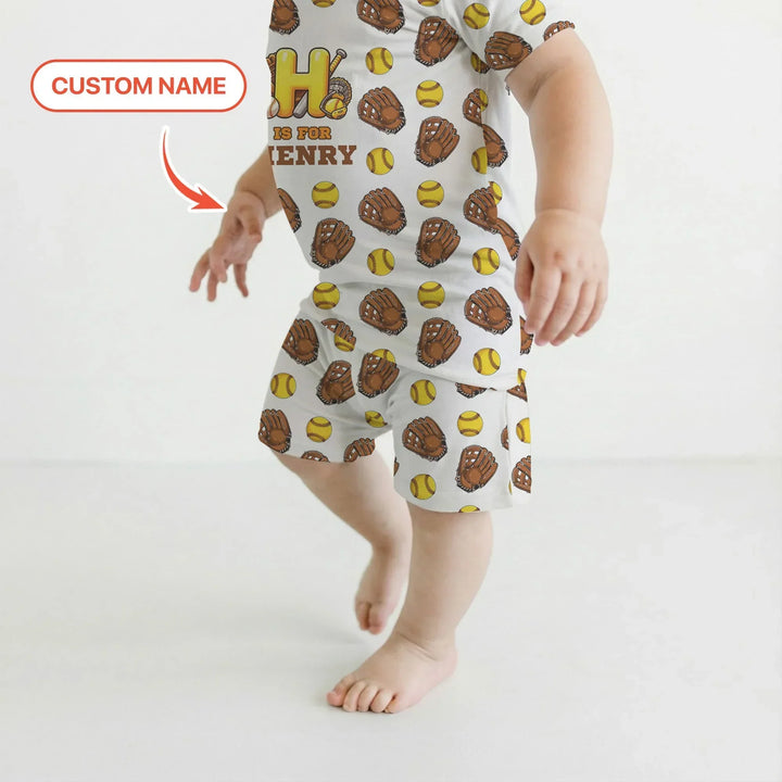 Softball Patterns Customized Two Piece Short Sleeve Shorts Pajama Set