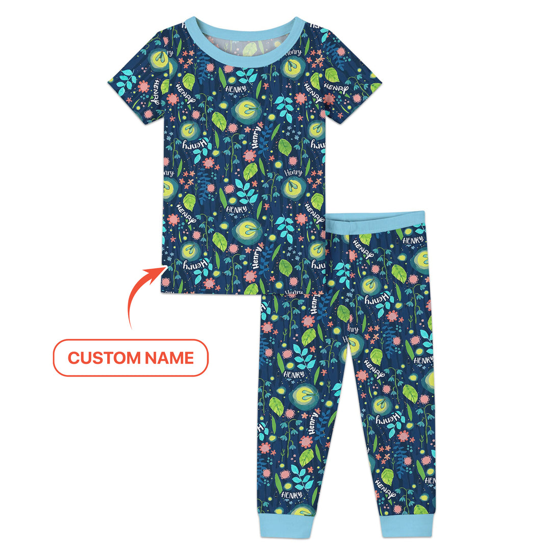 Nighttime Bugs Custom Name Two Piece Short Sleeve Pajama Set