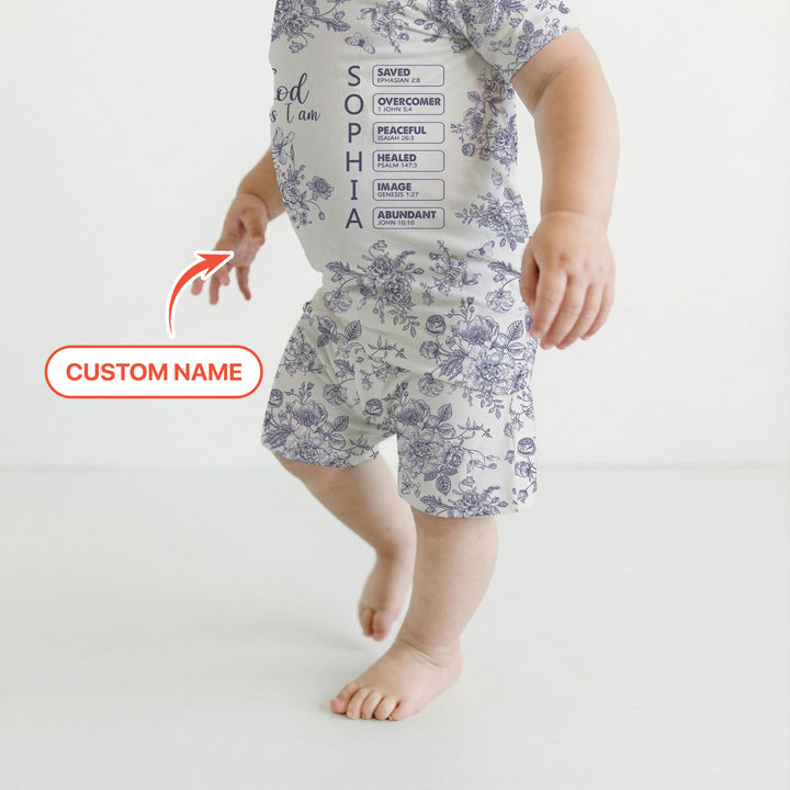 God Says I Am – Faith in Bloom Custom Name and Affirmations Two Piece Short Sleeve Shorts Pajama Set