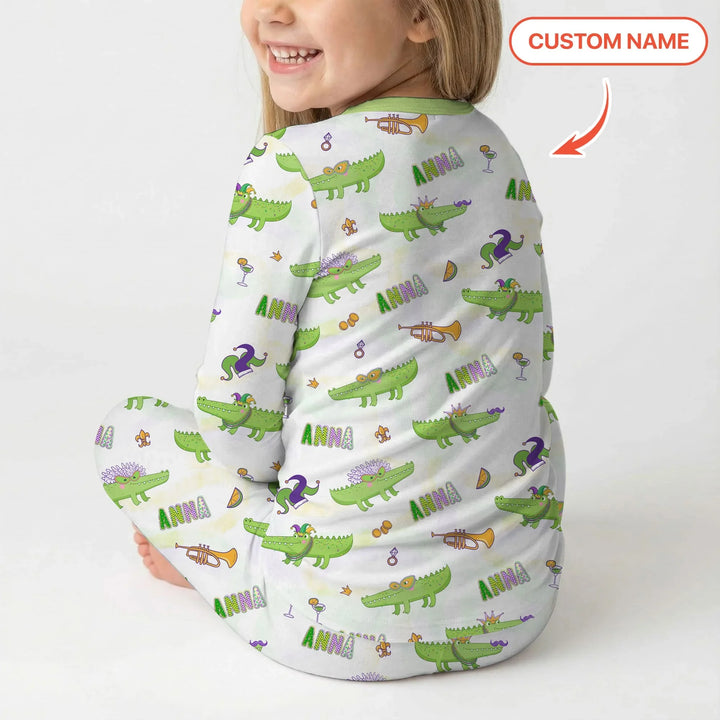 Alligator Mardi Gras Festival Two Piece Long Sleeve Pajama Set