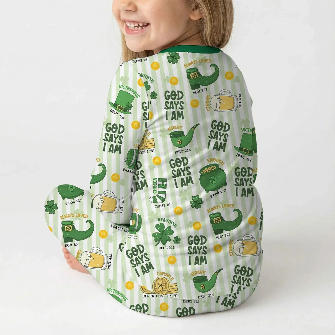 God Says I Am - Lucky & Loved Two Piece Long Sleeve Pajama Set