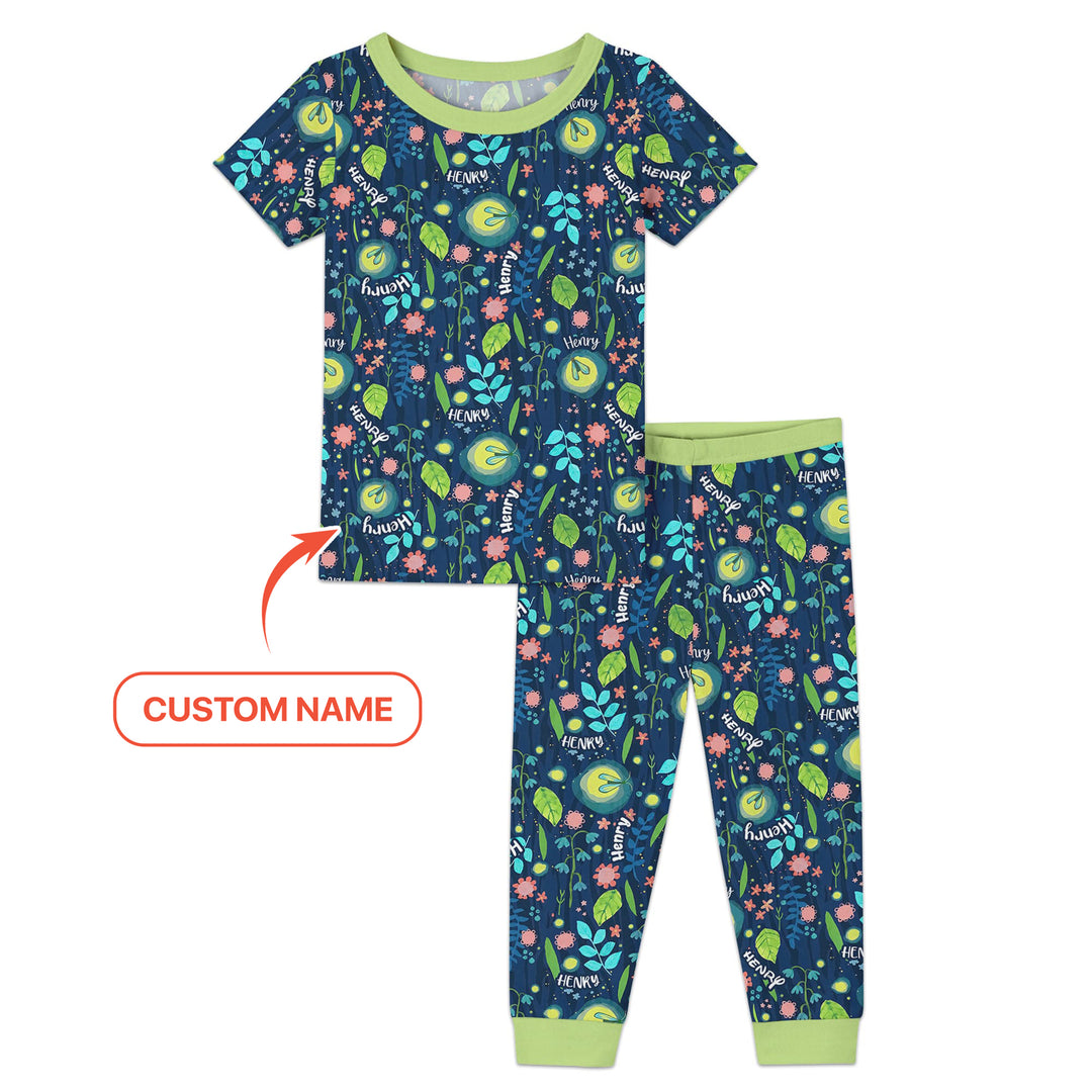 Nighttime Bugs Custom Name Two Piece Short Sleeve Pajama Set