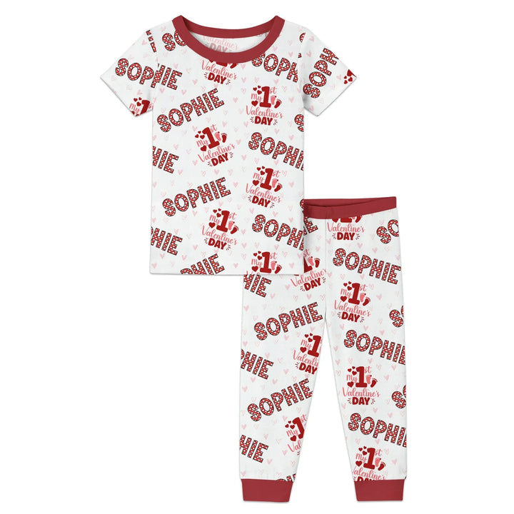 Custom Name My 1st Valentine's Day Two Piece Short Sleeve Pajama Set