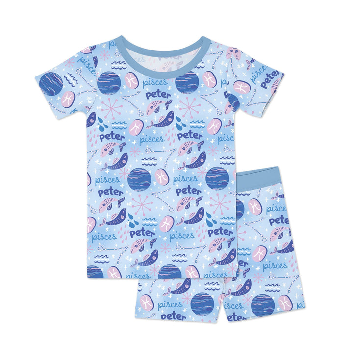Custom Name Zodiac Pisces Two Piece Short Sleeve Shorts Pajama Set