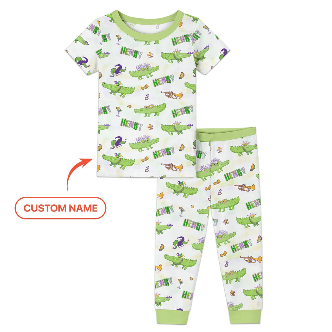 Alligator Mardi Gras Festival Two Piece Short Sleeve Pajama Set