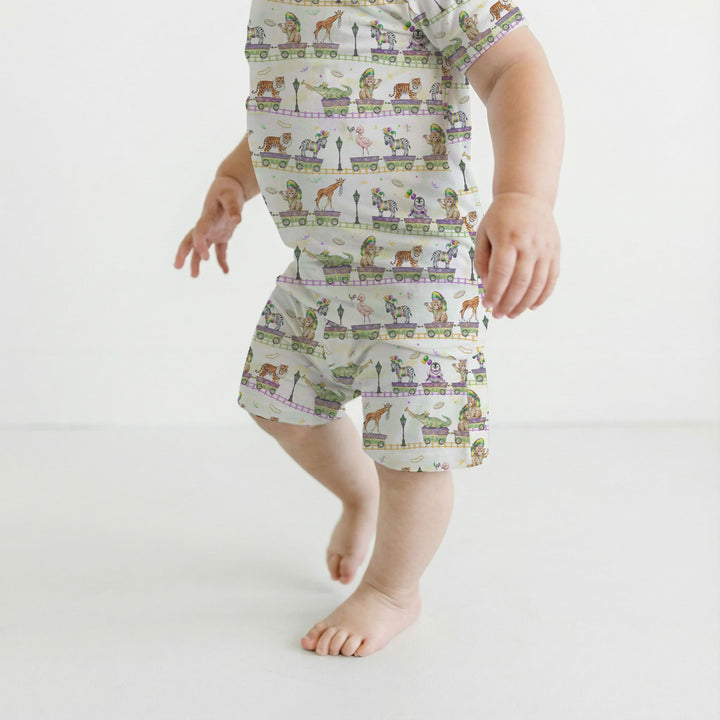 Mardi Gras Jungle Krewe Two Piece Short Sleeve Shorts Pajama Set