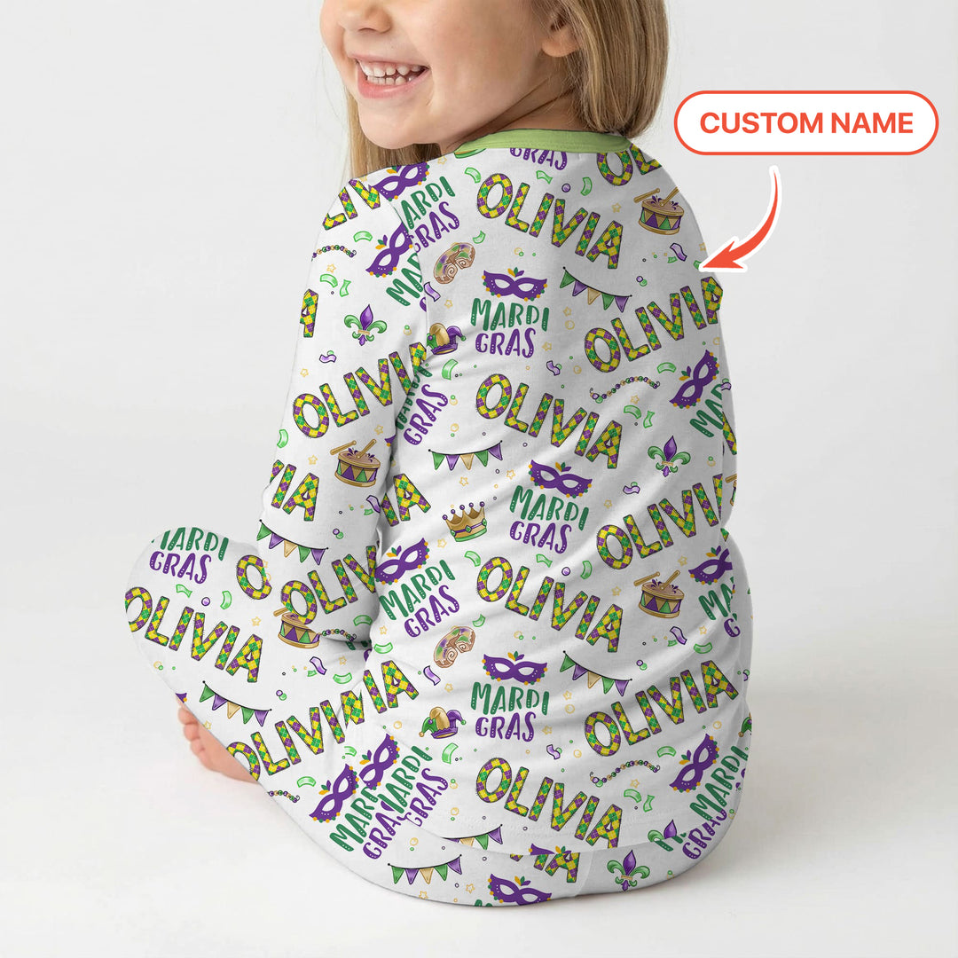 Custom Name Make your own Mardi Gras Two Piece Long Sleeve Pajama Set