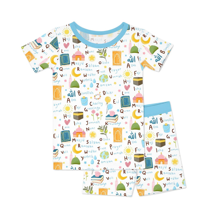 Islamic Alphabet Two Piece Short Sleeve Shorts Pajama Set