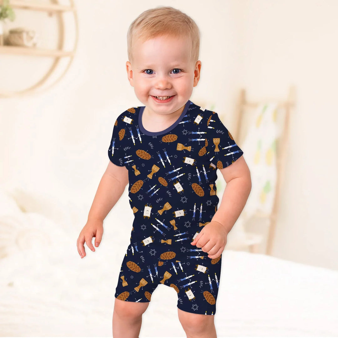 Shabbat Shalom Family Matching Two Piece Short Sleeve Shorts Pajama Set