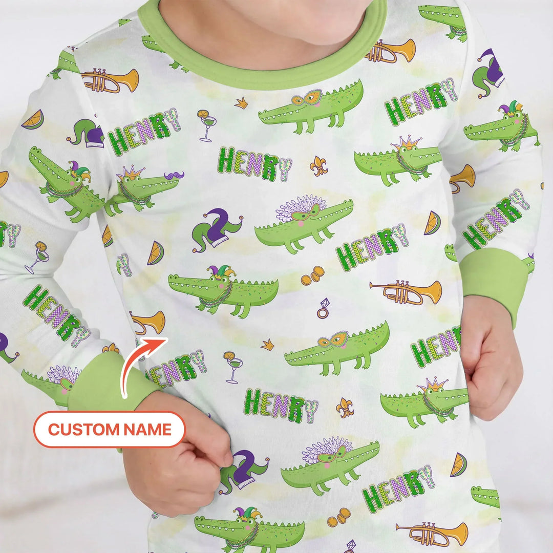 Alligator Mardi Gras Festival Two Piece Long Sleeve Pajama Set