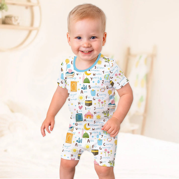 Islamic Alphabet Two Piece Short Sleeve Shorts Pajama Set