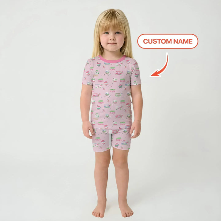 Cute Golf ball Two Piece Short Sleeve Shorts Pajama Set
