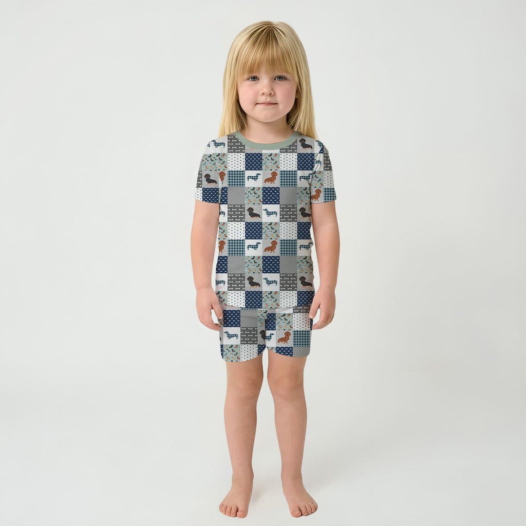 Playful Dachshund Delight Two Piece Short Sleeve Shorts Pajama Set