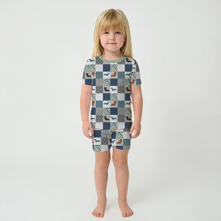 Playful Dachshund Delight Two Piece Short Sleeve Shorts Pajama Set