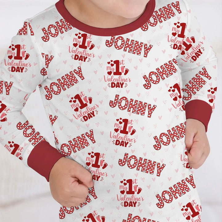 Custom Name My 1st Valentine's Day Two Piece Long Sleeve Pajama Set