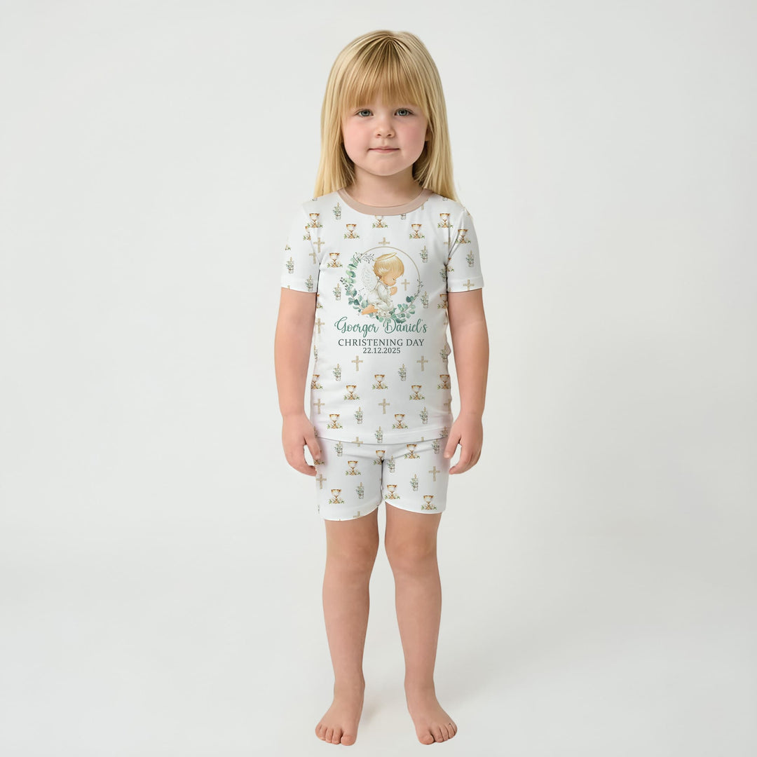 First Christening Day Custom Name Two Piece Short Sleeve Shorts Pajama Set