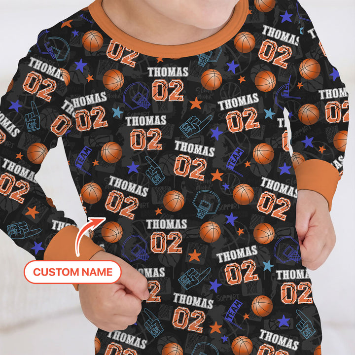 Custom Name Basketball Time Two Piece Long Sleeve Pajama Set